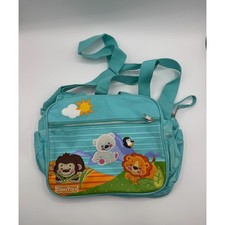 Fisher Price Diaper Bag Teal Blue Embroidered Lion Monkey Koala Crossbody Tote