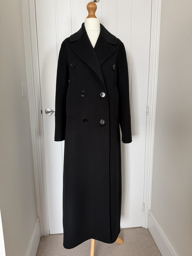 S MAX MARA "CUSTODI" DOUBLE BREASTED LONG WOOL COAT - BLACK - UK 6 (IT36)