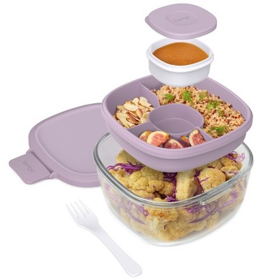 Glass Allinone Salad Container Large 61oz Salad Bowl With Lid 4compartment Bento