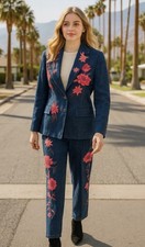 ESCADA MARGARETHA LEY Vintage 70 EMBROIDERED DENIM SUIT 6/8 JACKET AND PANTS 15