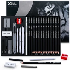 33 Piece Sketching Pencil Set 5H-14B with Charcoal Graphite for Beginners