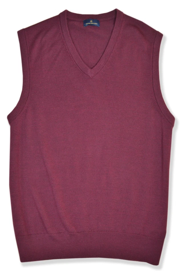 Chaleco Suéter Brooks Brothers Para Hombres Rojo Vino Lana Merino, M Mediano BB-3121 Foto 2 de 2
