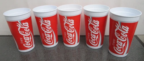5 ENJOY COCA COLA VINTAGE COKE SWEETHEART PLASTIC CUPS 32 OZ. 7 INCHES TALL