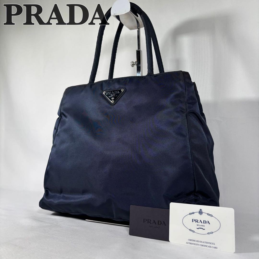 バッグ PRADA TESSUTO NYLON LOGO TOTE HAND BAG PRADA Tessuto Nylon Triangle Logo Navy Tote Shoulder Bag Handbag