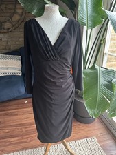 The Department Black Stretch Ruched Fitted Long Sleeve Knee Length Dress Sz 14