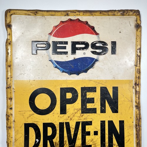VTG OG Pepsi Drive - In Porcelain Embossed Metal Sign 27.5”x39.5” 1960’s USA - Picture 2 of 24