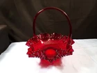 Large Fenton Ruby Red Glass Hobnail Basket 10 3/4" Tall