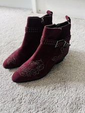 Nine by Savannah Miller Burgundy Suede leather Studded Western Boots UK 5 New