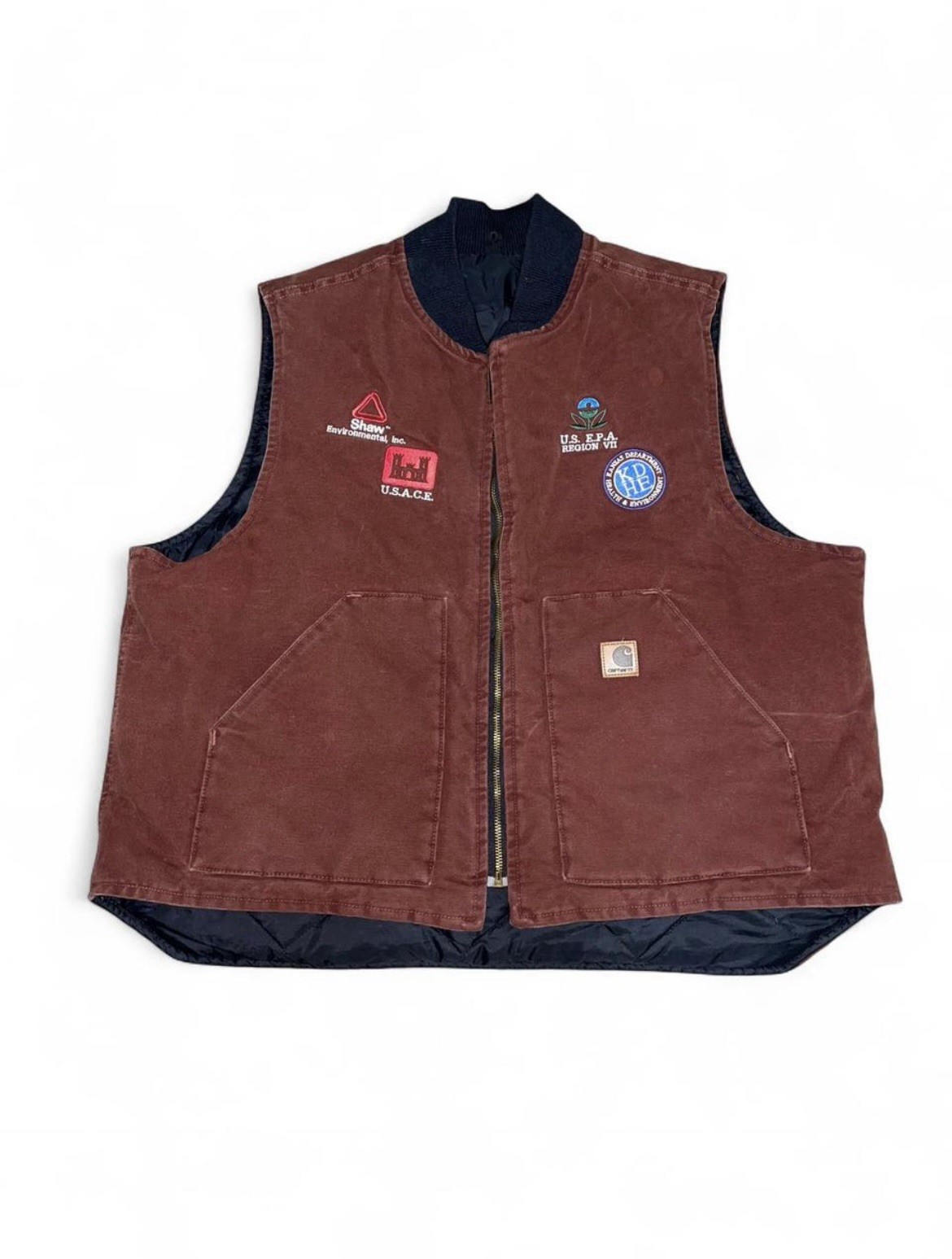 Vintage rare 2000’s Carhartt Brown Cotton Work Duck Vest with embroidery
