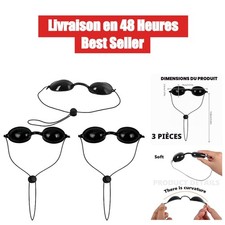 Lot de 3 Lunettes de Protection UV Silicone Noir Réglables Bronzage Solarium