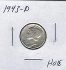 1943 D Mercury Dime H018 !!!Free Shipping!!!