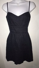 Reformation (Size 6) Sweetheart Neckline Ruffled Back Linen Mini Dress Dark Blue