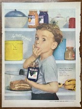 1948 Welch's Grape Jelly Print Ad Adorable Little Boy in Pantry Licking Fingers