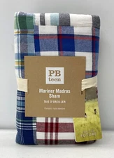 NEW Pottery Barn TEEN Mariner Madras Plaid Patchwork STANDARD Sham~Blue Multi