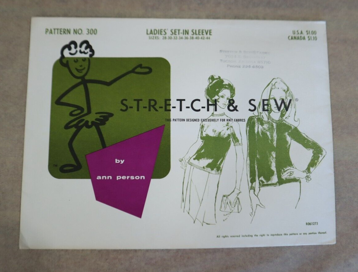 Stretch & Sew Pattern 300 Ladies Set-In Sleeve by Ann Person Size 28-44 ...