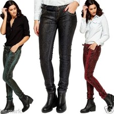 BIKE SKINNY PANTS MOCK CROCK MID RISE WAX EFFECT STRETCHY BELTED JEANS 221 