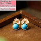 Bohemian Turquoise Gemstone Stud Earrings – Dainty Flower Shape 18K Gold Plated