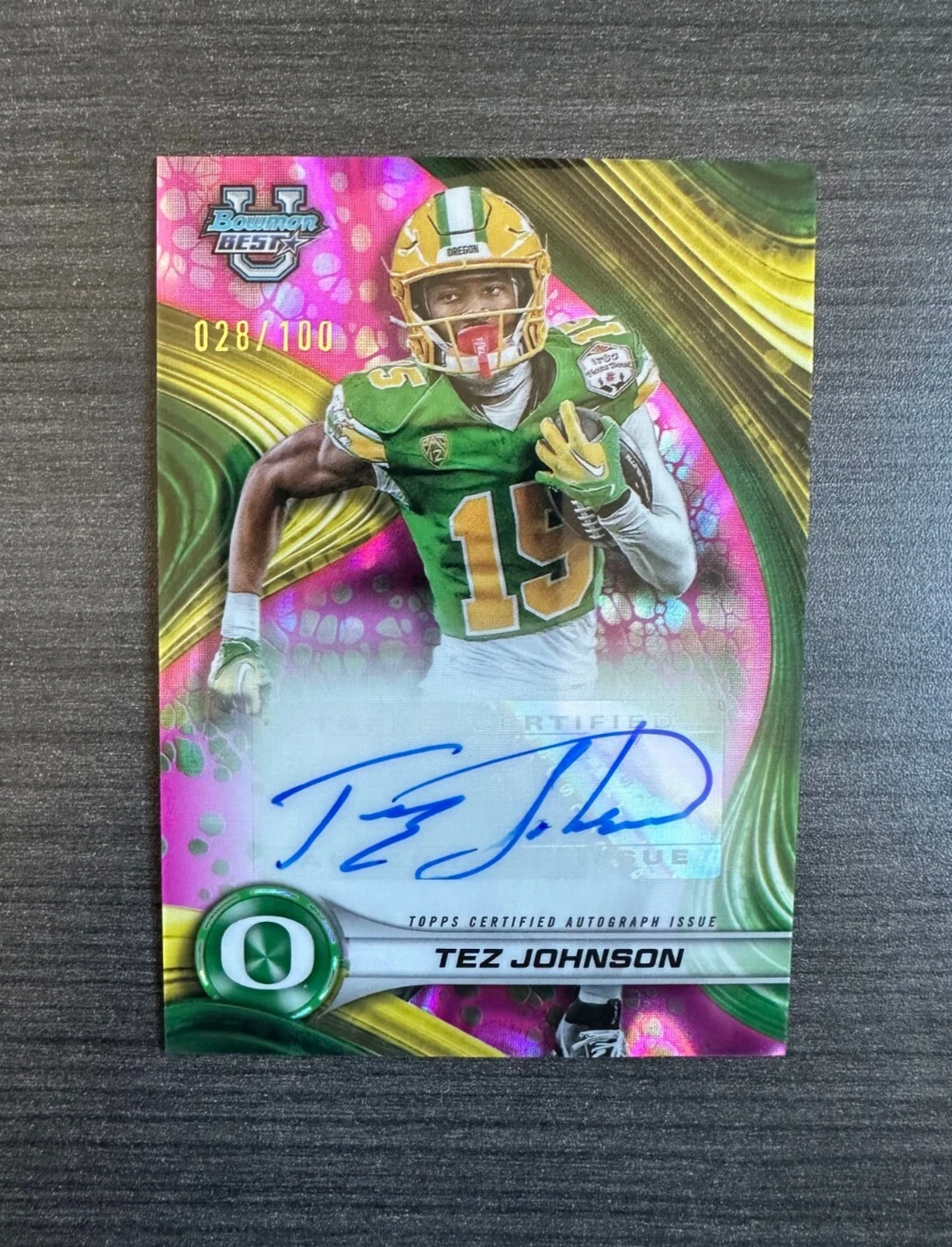 2024 Bowman Best University Football Tez Johnson Pink Lava Auto /100 Oregon