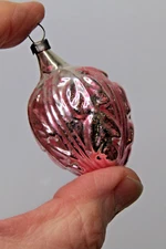 Vintage Glass LEAF Embossed EGG Drop Feather Tree Mini Christmas Ornament Pink