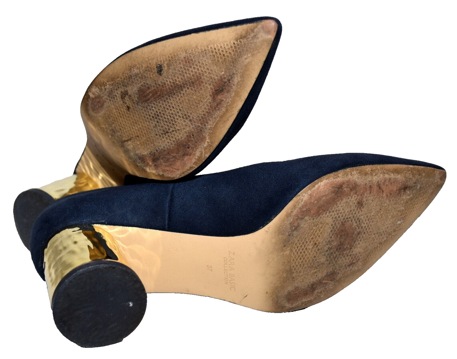 Zara Basic Blue Suede Gold Mirror Spool Heel Wome… - image 6