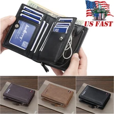 Mens Leather Zipper Wallet Large Capacity Bifold Multi-card Holder Coin Purse US