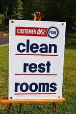 VINTAGE PURE MOTOR OIL 2 SIDED PORCELAIN RESTROOM SIGN NOS MINTY SUPER RARE