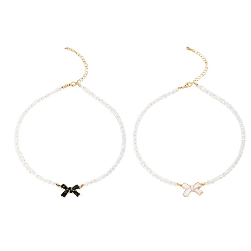 Elegant Bowknot Pearl Choker Necklace with Charm
