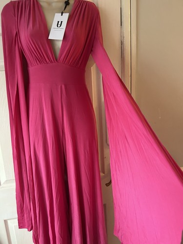 Forever Unique 8 Batwing Stretchy Jumpsuit Plunge Neck Pink - Picture 3 of 4