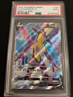 PSA 9 MINT Full Art Toxtricity V 182/192 Rebel Clash Graded