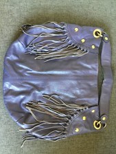 Incredible Grey/purple Large Italian Leather Handbag W/fringe Roberta Gandolfi