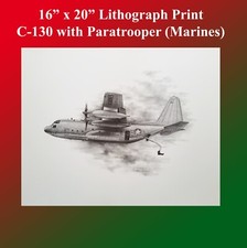 C-130 Hercules Parachute Jumper Marines  Lithograph Print 16" x 20" Beautiful!