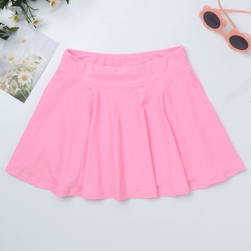 Kid Skater Skirt Girl Plain Knee Length A-line Stretchy Swing Tennis Skirt Dress - Picture 38 of 100