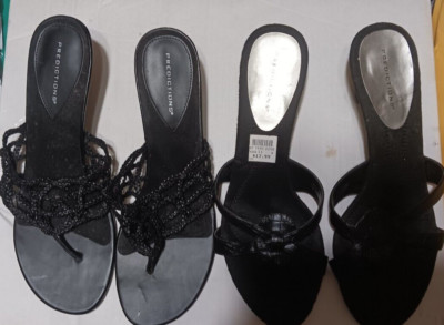 2 PAIR Black Predictions Women's Slides Heels Sandals Thong size 11 11W