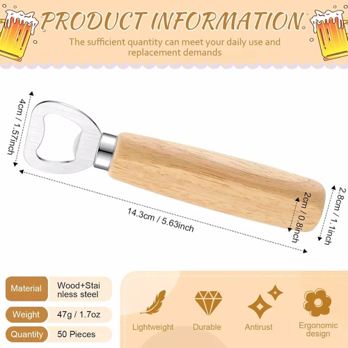 50Pcs Wood Handheld Bottle Opener Stainless Steel Bottle Opener Wood Wine Opener - Picture 2 of 10