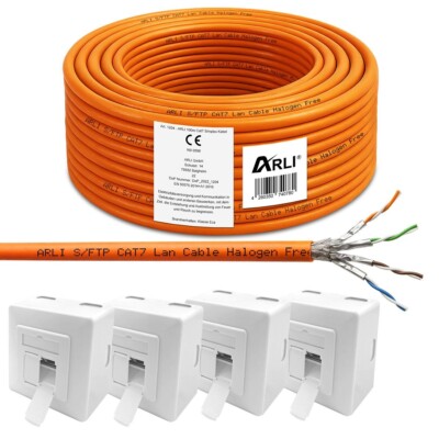 100m Cat7 Verlegekabel Netzwerkkabel 4 Netzwerkdose Cat6a Dose Lan S/FTP Kabel