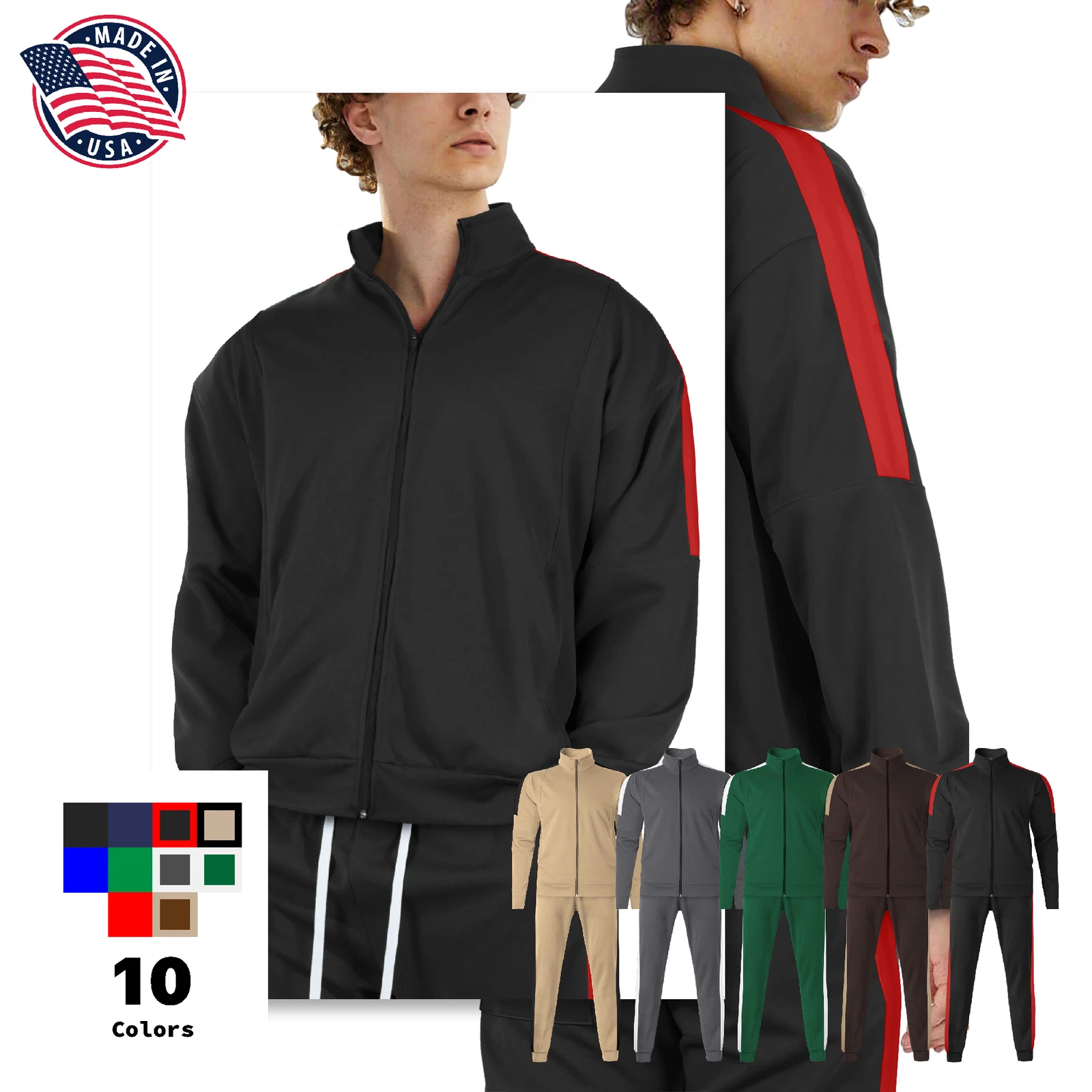 Mens Two Tone Tracksuit USA Made Striped Athletic Casual Sweat Suit Combo Set