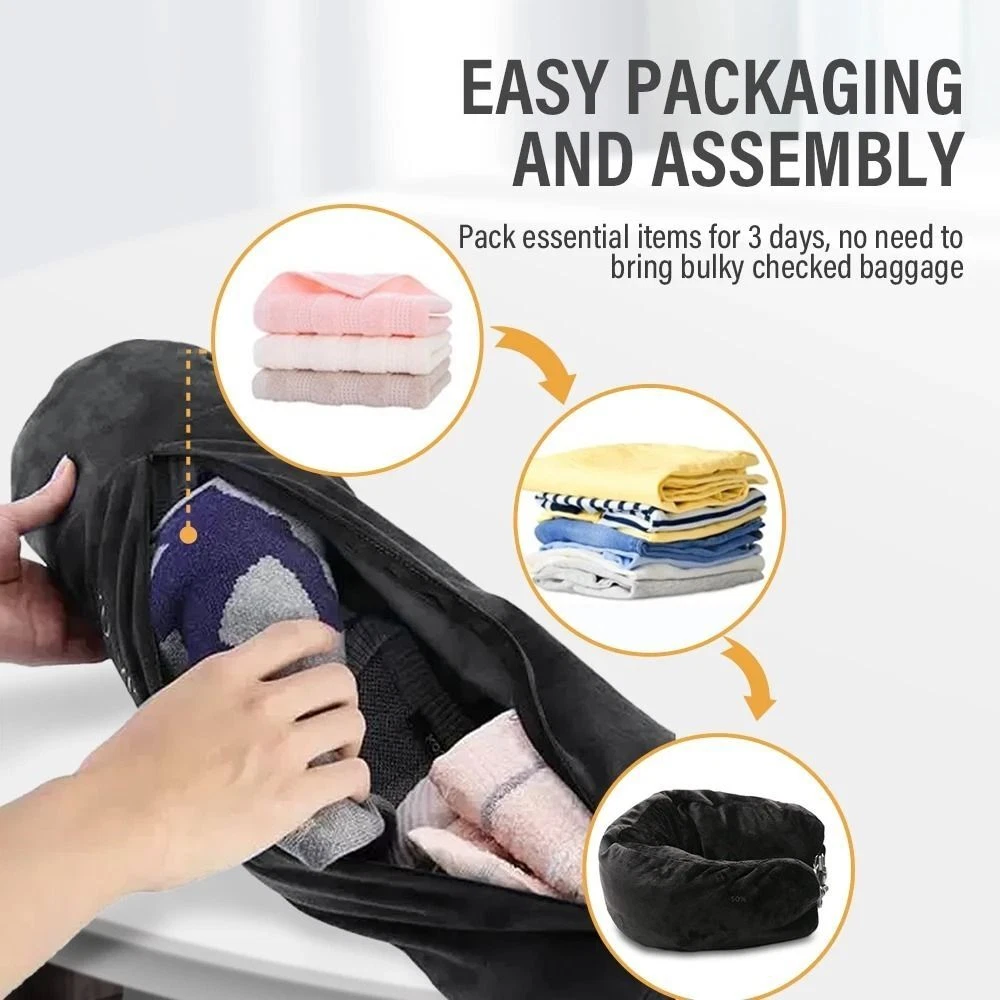 Velvet Stuffable Travel Neck Pillow with Hidden Storage Compartment