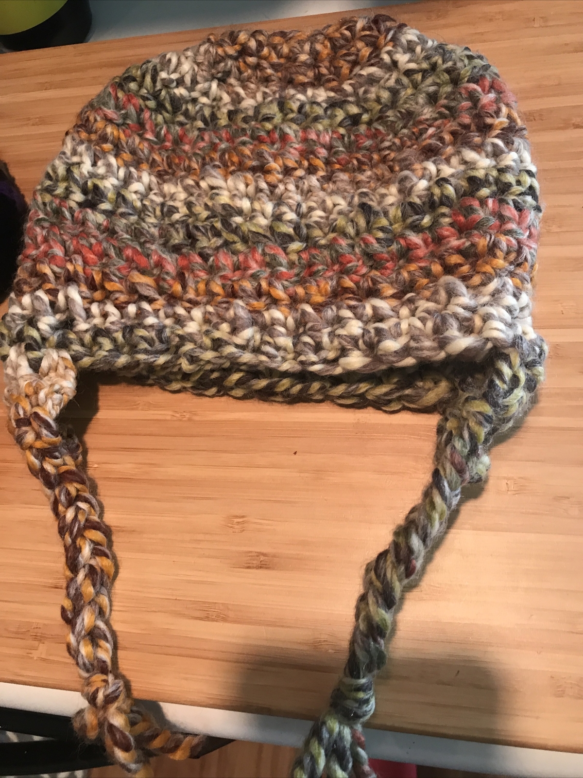 Messy Bun Pony Tail Crocheted Beanie Hat Handmade Adult size FUN! Multi Warm