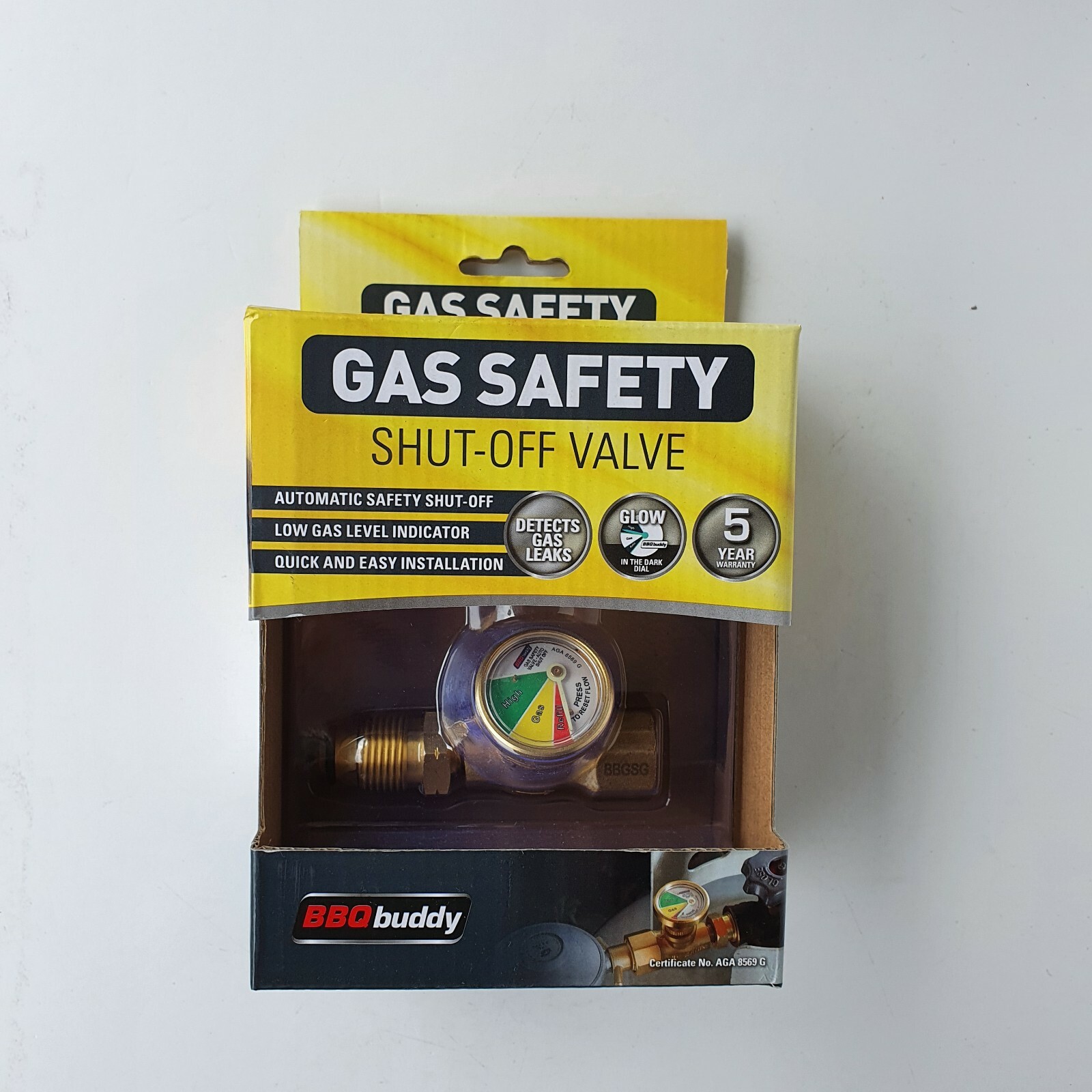 BBQ Buddy Gas Safety ShutOff Valve Leak Prevention Brass Safety Tank with Gauge eBay
