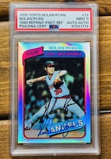 1980 Nolan Ryan on card Auto Refractor 1999 Topps Finest PSA/DNA 9 POP 1