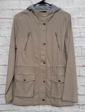 Eden Society Women's Beige Poppy Sherpa Hooded Full-zip Cargo Jacket Size L Nwot