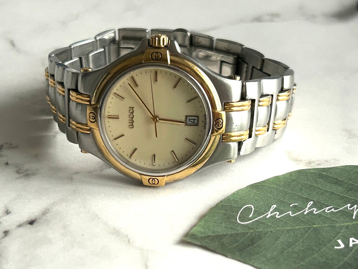 Gucci 9040M Ivory Dial Quartz Silver & Gold Vintage Arm:17cm Watch