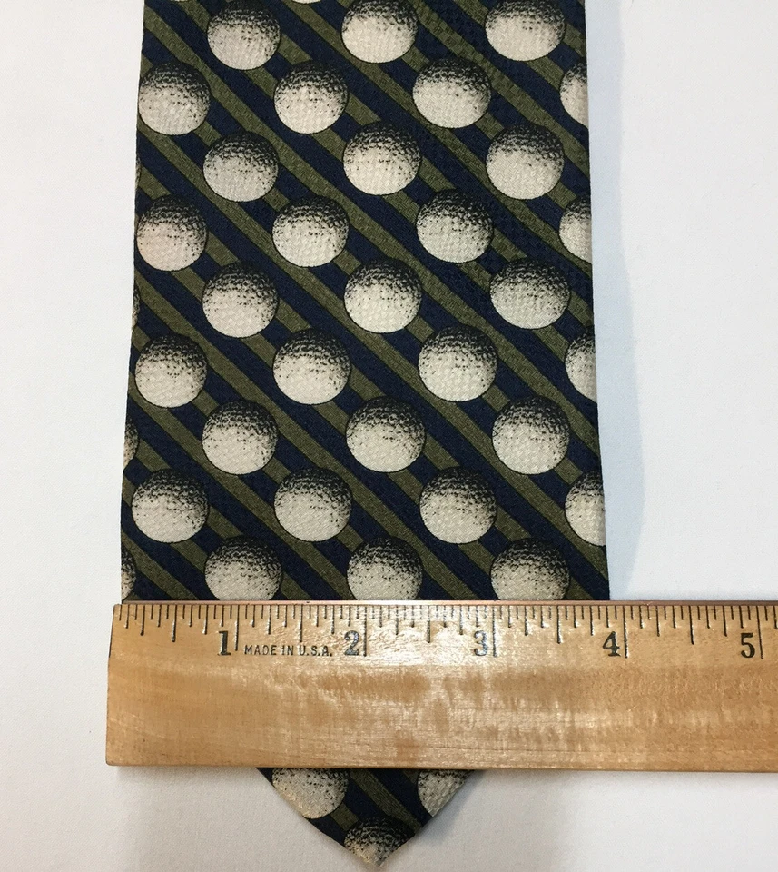 Structure 100% Silk Tie Golf Balls Navy Blue & Olive Green Stripes Golfing EUC - Image 4 of 4
