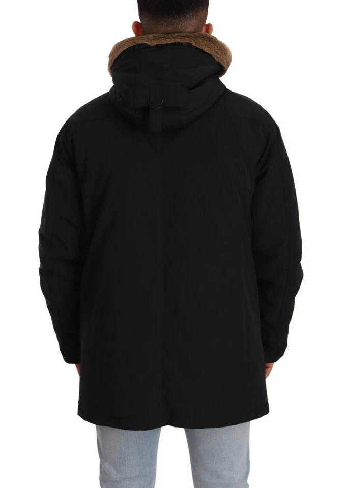 ADIMARI Jacket Black Fur Shearling Polyester Hooded Coat IT56/US46/XXL RRP $400 - Image 3 of 4