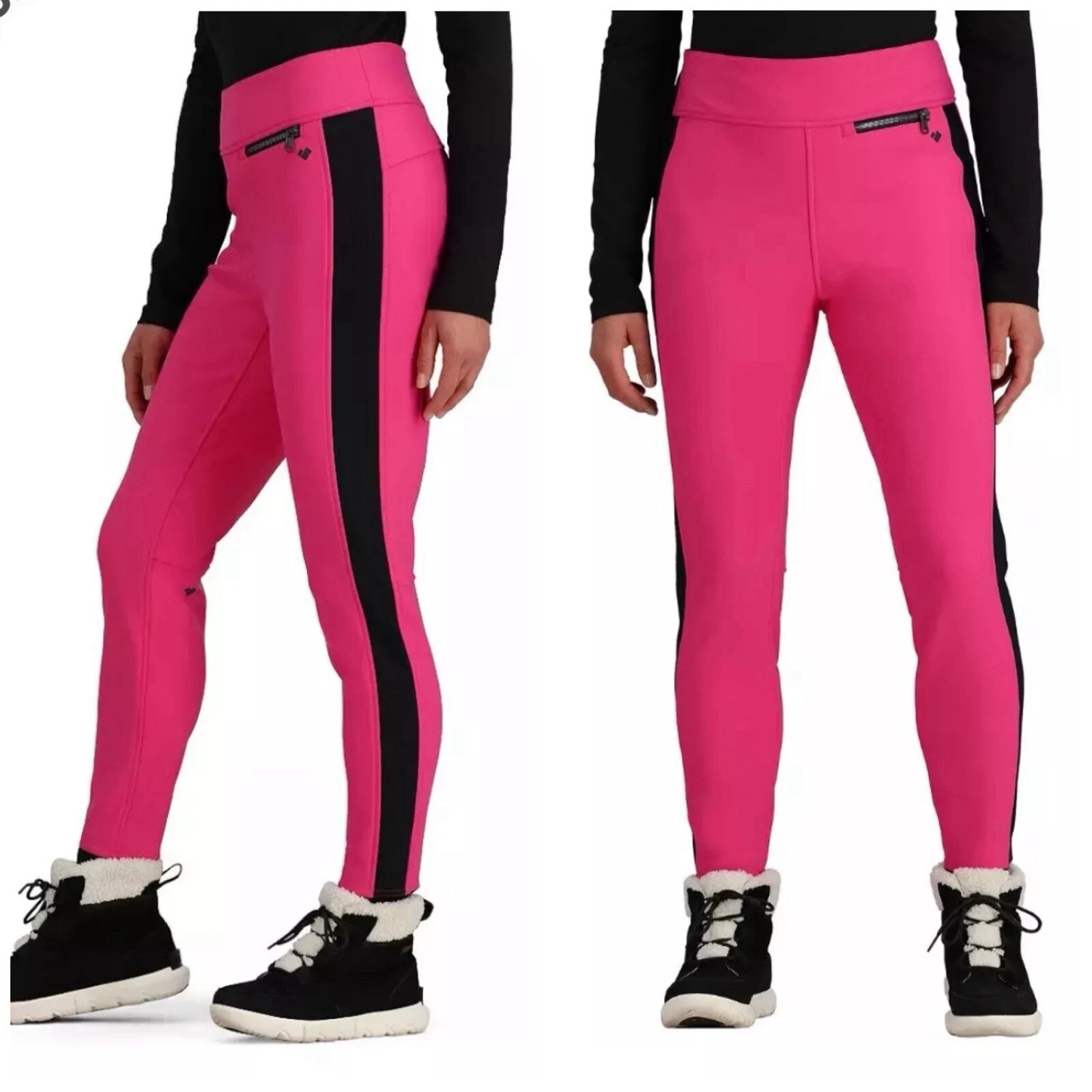 Obermeyer ITB Softshell Legging Pants Size 10 Womens Medium $150 Pink Black