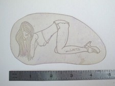 vtg 1960s 70s Tattoo Flash acetate stencil Cut Offs biker Pinup girl WMN4