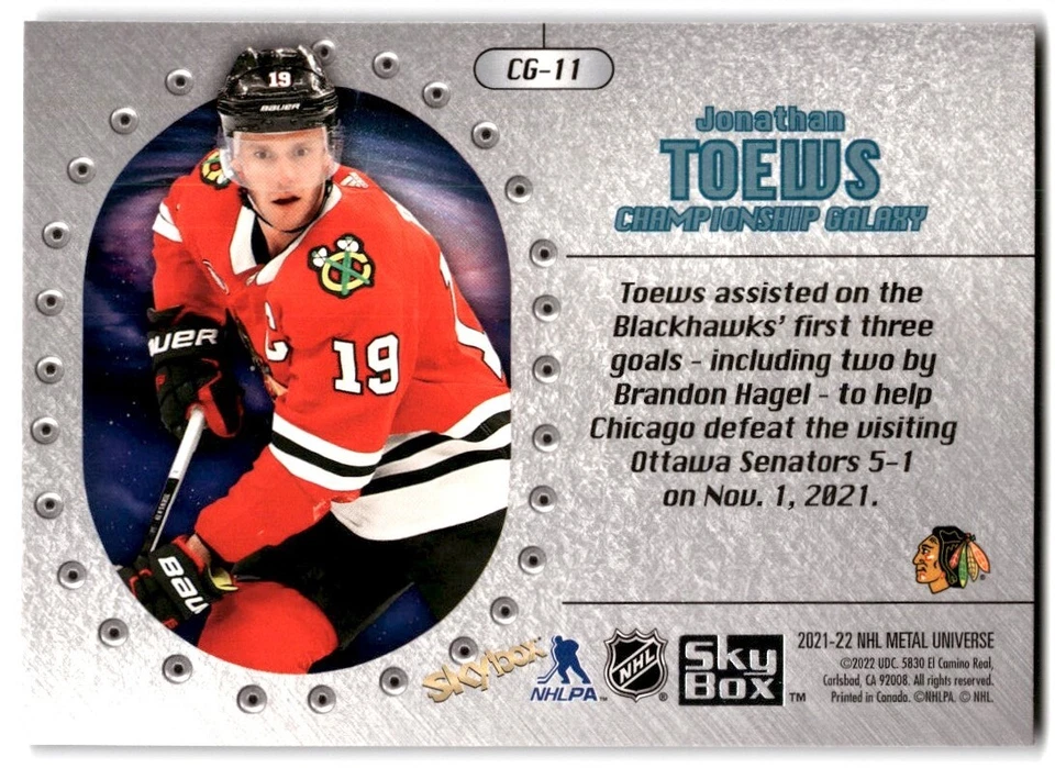 2021-22 Skybox Metal Universe Championship Galaxy Jonathan Toews #CG-11 Chicago - Image 2 of 2