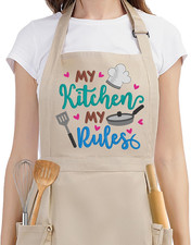 Funny Embroidered Kitchen Cooking Aprons for Women W/Pockets  Ruffles - Cute