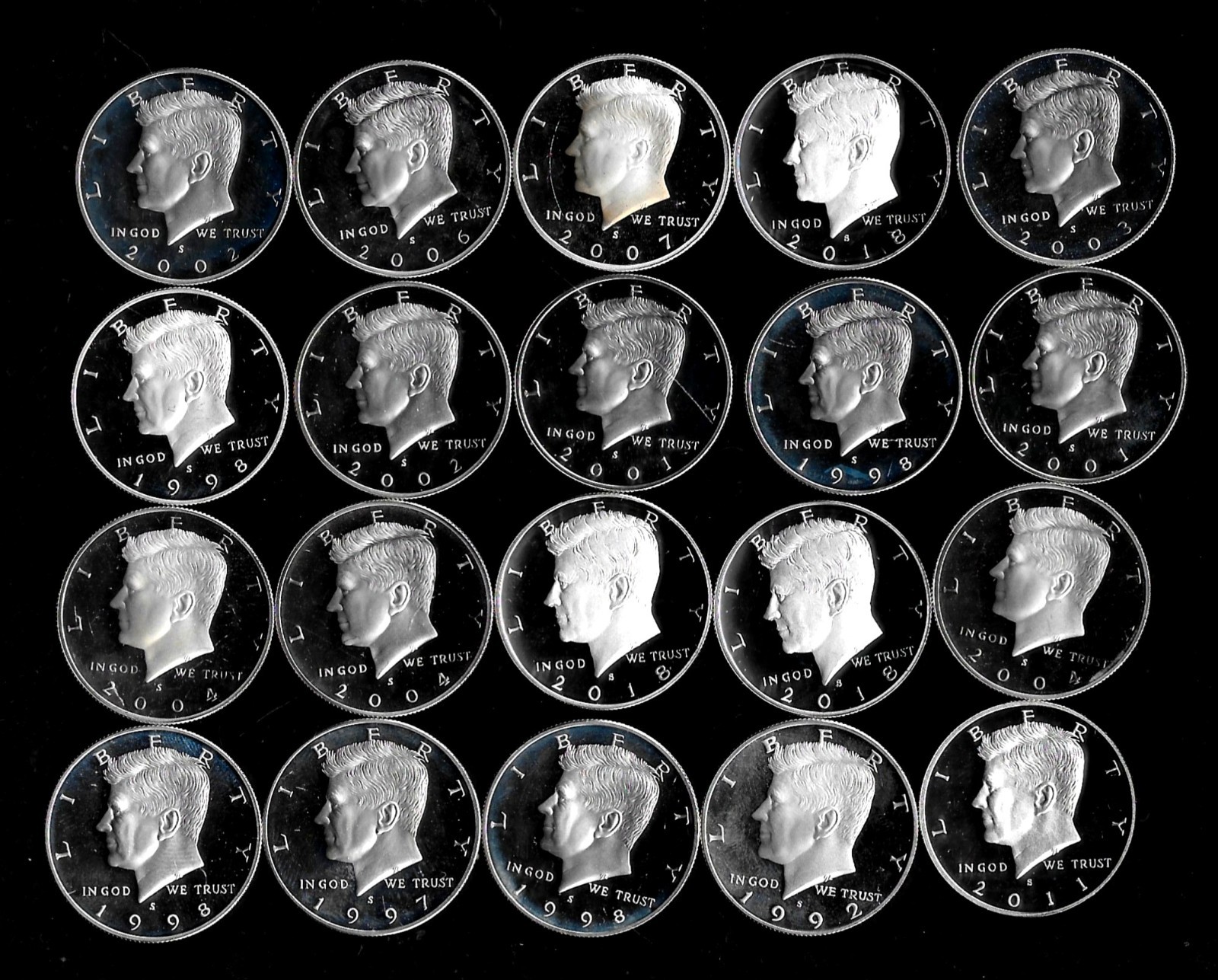 PROOF KENNEDY HALF DOLLAR ROLL (1992-2018) 90% SILVER (20 COINS) LOT E68