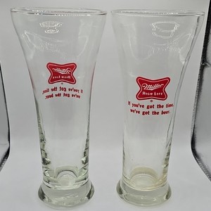 Miller High Life Collectible Beer Glasses Set of 2 Red Logo Breweriana Barware